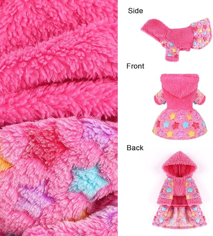 Yikeyo Dog Sweater Dress for Small Dogs Girl Boy, Cute Warm Fleece Dog Hooded Sweaters, Soft Puppy Clothes,Extra Warm Fall Winter Pet Clothes Birthday Dresses Holiday Outfits(Rose Pink,XS)