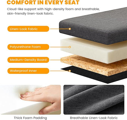 3-in-1 Cat Litter Box Enclosure with Odor Control, Multi-Functional Hidden Litter Box Furniture Bench, Dog Proof, Space-Saving Ottoman Cabinet with Flip-Up Lid, Storage Footrest, Dark Grey