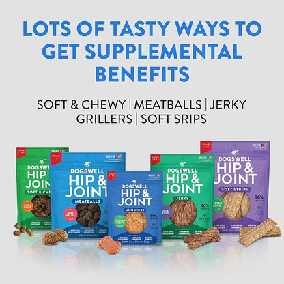 Dogswell Jerky Hip and Joint Dog Treats Grain Free Made in USA Only, Glucosamine and Chondroitin, 12 oz Chicken