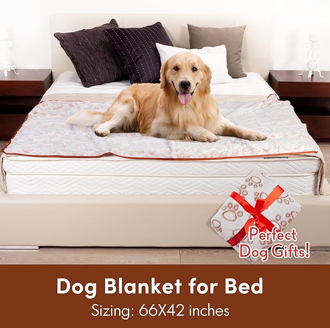 Stuffed Large Brown Premium Soft Dog Blanket, with Flannel Cute Paw Print, 43 * 66 inches, Cat Blanket Maltipoo Puppy Essentials