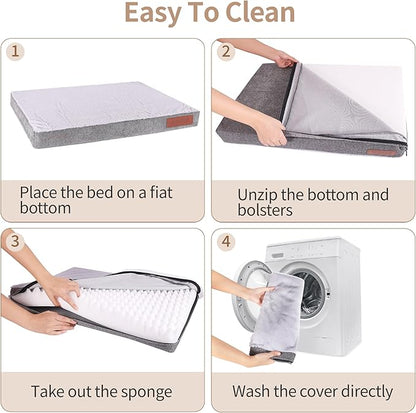 Orthopedic Dog Bed for Large and Medium Dogs, Egg Crate Foam, Waterproof, Washable Cover, Memory Foam Dog Crate pad, Perfect for Indoor or Outdoor Comfort Beige LGray 44 inch