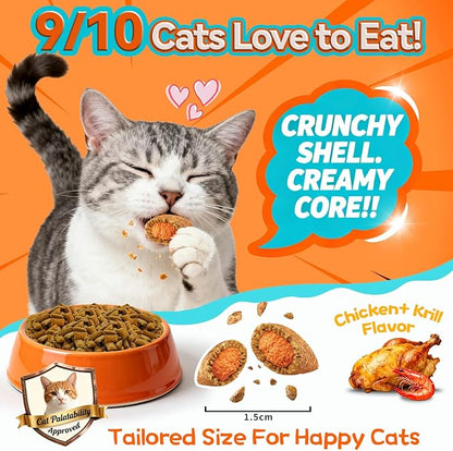 Cat Calming Treats, 500 Crunchy & Creamy Calming Cat Treats with Melatonin, Chamomile for Cats Stress and Anxiety Relief - Travel, Boarding, Vet Visits, Separation Anxiety, Chicken and Krill Flavored