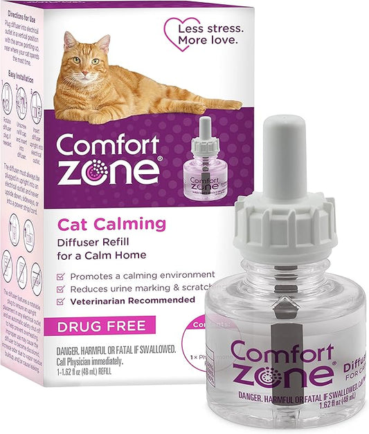 Comfort Zone Cat Calming Diffuser Refill, 1 Pack – Cat Calming Pheromone Refills Help Reduce Anxiety, Stress, Scratching, Urine Marking, Aggression, (30-Day Refill, 30-Day Supply)