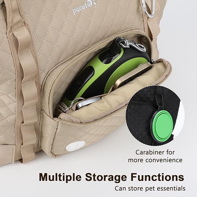 Pecute Dog Purse Carrier, Dog Carrier with Pockets for Small Dogs, Fits Dogs 5.5 lbs to 11 lbs, Cat and Puppies Tote Bag, Outing, Travel, Vet, Khaki