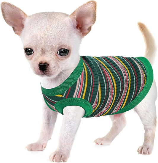 Elevate Your Pet's Comfort and Fashion: Premium 100% Cotton Rib Dog Shirt Vest for Small Breeds Like Chihuahuas, Yorkies, and Puppies .Year-Round Style with Tank-Style Puppy Attire Green XX-Small