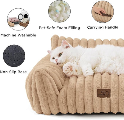 Bedsure Cute Dog Couch for Pets - Fluffy Dog Sofa with Premium Soft Corduroy Fleece, Pet Couch Bed with Washable Cover, Supportive Pet Sofa Bed for Medium Large Dogs, 36inch, Tuscan Beige