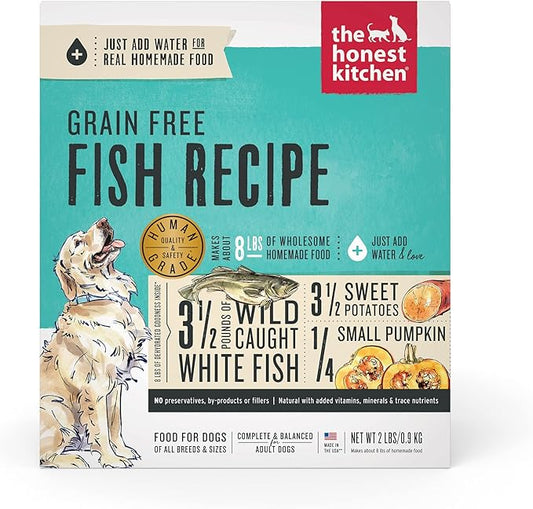 The Honest Kitchen Human Grade Dehydrated Grain Free Dog Food – Complete Meal or Dog Food Topper – Fish 2 lb (Makes 8 lbs)