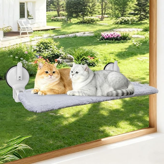 L&W BROS. Cat Window Perch with Lever Lock Suction Cups Holds up to 50 lbs Foldable & Space Saving Design Heavy Duty Window Hammock for Large Cats (L 1Pc)