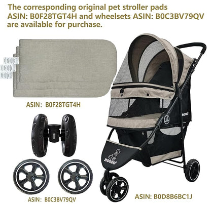 ROODO 3 Wheel Dog Pet Cat Stroller Best Lightweight Foldable Compact Portable Jogger All Terrain Travel Pet Gear Puppy Kitty Stroller for up to 30lbs Medium Small Dogs and Cats(Light Khaki)