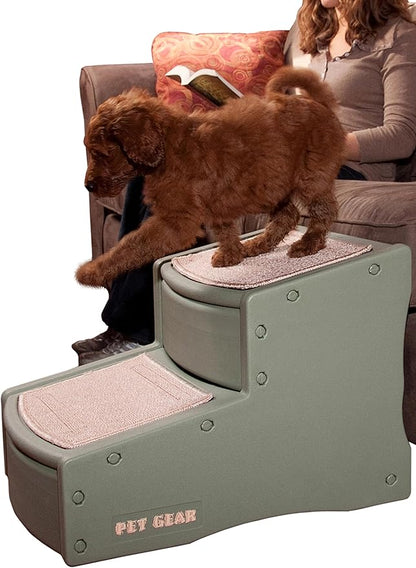 Pet Gear Easy Step II Pet Stairs, 2 Step for Cats/Dogs up to 150 Pounds, Portable, Removable Washable Carpet Tread, No Tools Required, Willow