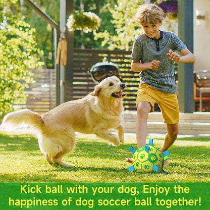 QDAN Dog Toys Soccer Ball - Durable Dog Balls with Strap for Medium Small Dogs, Puppy Birthday Gifts, Dog Tug Toy for Tug of War (8 Inch)