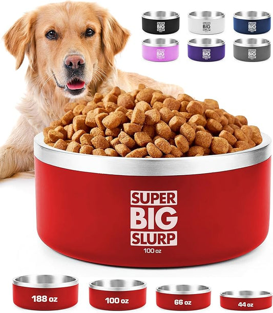 Tuff Pupper 100 oz Heavy Duty Insulated Stainless Steel Dog Bowl for Large Dogs, Non-Slip Base, Dishwasher Safe