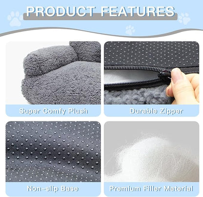Plush Cat Couch Bed - Cat Bed for Indoor Cats, Dog Sofa Bed, Cotton Fleece Calming Pet Couch with Removable Cover, Breathable Pet Sofa for Small/Medium Pets (26×18×12in, Dark Grey)