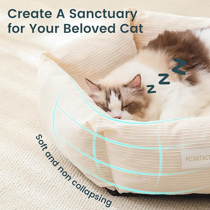 Petinstinct Medium Dog Bed, 30 Inch Washable Corduroy Dog Bed with Removable Cover & Anti-Slip Bottom, Durable Comfort for Medium to Large Dogs up to 45 lbs (Cream White)