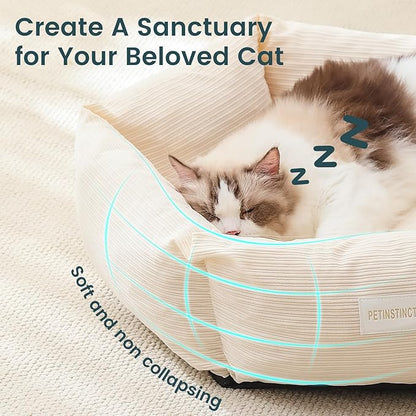 Petinstinct Medium Dog Bed, 30 Inch Washable Corduroy Dog Bed with Removable Cover & Anti-Slip Bottom, Durable Comfort for Medium to Large Dogs up to 45 lbs (Cream White)