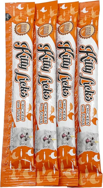 Rena's Recipe Kitty Licks Chicken Barrel (60 Tubes) 3 flavorsX 20 Tubes Cream Lickable Cat Treats 3 Different Flavors: Chicken, Chicken with Tuna, and Chicken with Liver