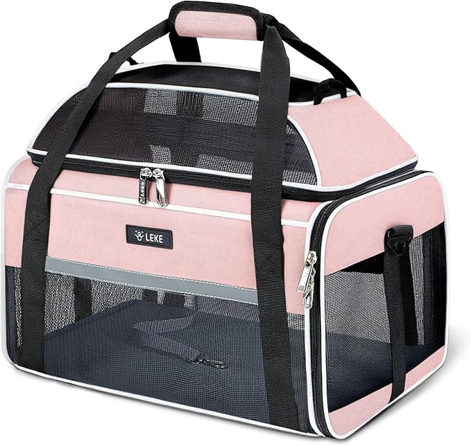 Lekereise Top-Expandable Pet Carrier - TSA Airline Approved Soft Sided Underseat Up to 12lbs Travel Carriers for Small Cats and Dogs with Locking Safety Zippers Anti-Scratch Mesh