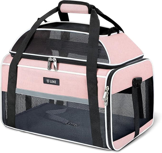 Lekereise Top-Expandable Pet Carrier - TSA Airline Approved Soft Sided Underseat Up to 12lbs Travel Carriers for Small Cats and Dogs with Locking Safety Zippers Anti-Scratch Mesh
