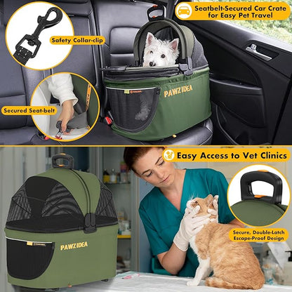PAWZIDEA Double Pet Stroller with 2 Detachable Carriers, Portable Dog Crate for Car Travel & TSA-Approved Expandable Cat Carrier, Foldable Lightweight Jogger Stroller for 2–4 Cats or Small/Medium Dogs