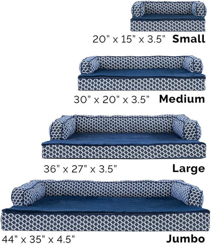 Furhaven Orthopedic Dog Bed for Large/Medium Dogs w/ Removable Bolsters & Washable Cover, For Dogs Up to 55 lbs - Plush & Woven Decor Comfy Couch Sofa - Diamond Blue, Large