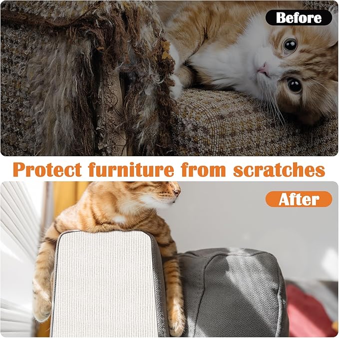 Cat Scratch Furniture Protector - 100" x 17" Trimmable Self-Adhesive Cats Claws Scratch Pads, DIY Cat Climbing Couch Protector for Scratch Post Cat Tree Replacement Indoor (Cream White)