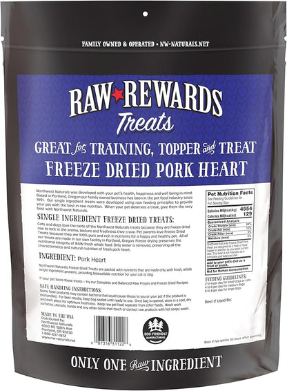 Northwest Naturals Raw Rewards Freeze-Dried Pork Heart Treats for Dogs and Cats - Bite-Sized Pieces - Healthy, 1 Ingredient, Human Grade Pet Food, All Natural, Proudly Made in USA, 10 Oz