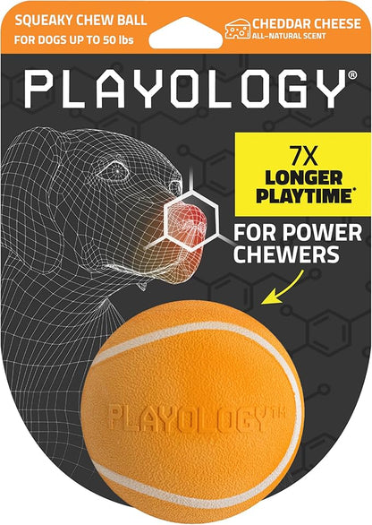 Playology Dog Toys | Squeaky Chew Ball - Bouncy Durable Floating Fetch Ball for Dogs | Medium Cheddar Cheese Scented Toy - Easy to Clean and Made from Non Toxic Materials