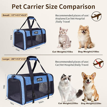 TSA Pet Carrier Airline Approved for Small Cats and Puppy, Cat Carrier Soft Fits Pets Up to 15 lbs, Dogs Carrier Bag with Litter Box Foldable, Ideal for Travel, Car Rides, and Vet Visits, Dark Blue