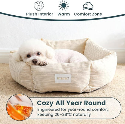 Petinstinct Cat Bed, 22 Inch Washable Corduroy Cat and Small Dog Bed with Removable Cover & Anti-Slip Bottom, Calming Comfort Pet Bed for Pets up to 15 lbs (Gray)