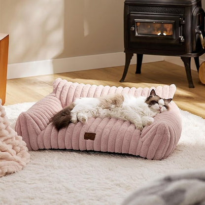 Bedsure Cute Cat Couch for Pets - Fluffy Small Dog Sofa with Premium Soft Corduroy Fleece, Pet Sofa with Removable Washable Cover, Supportive Dog Couch Bed for Small Medium Dogs, 30inch, Blush Pink