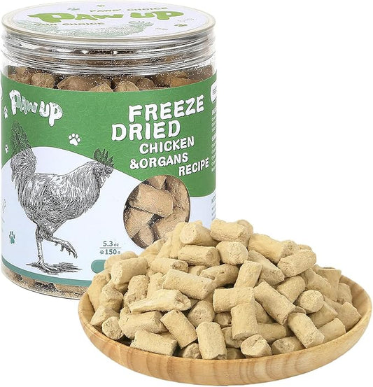PAWUP Freeze Dried Dog Treats,Chicken Breast&Organs Recipe Raw Dog Food Topper, High Protein Freeze-Dried Food for Cats, Rawhide Free, Gluten&Grain Free, 5.3oz