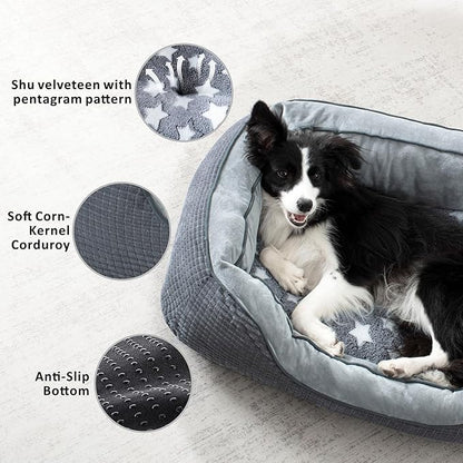 SIWA MARY Dog Beds for Small Dogs & Cats, Washable Dog Sofa Bed with Wide Sides, Pentagram Pattern Design, Pet Cuddler Bed, Warming Soft Calming Puppy Bed for Sleeping, Non-Slip Bottom