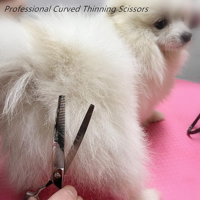 HASHIMOTO Curved Thinning Shears for Dogs,Curved Dog Thinning Shears for Grooming,Cat Curved Blender,50 Teeth,7.0 Inch,30% Thinning Rate,Light Weight.Designed for Pet Groomers or Family DIY Use.
