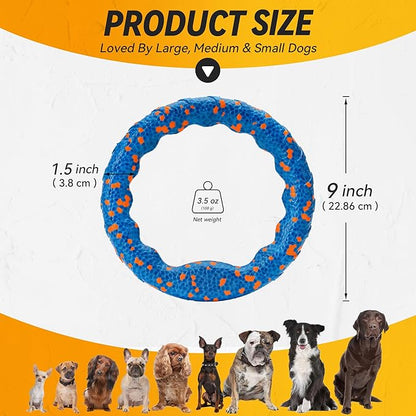 Dog Ring Toy, Indestructible Flying Discs for Throwing Catching, Water Floating Dog Training Ring for Medium Large Breeds (Blue - φ9 inches)