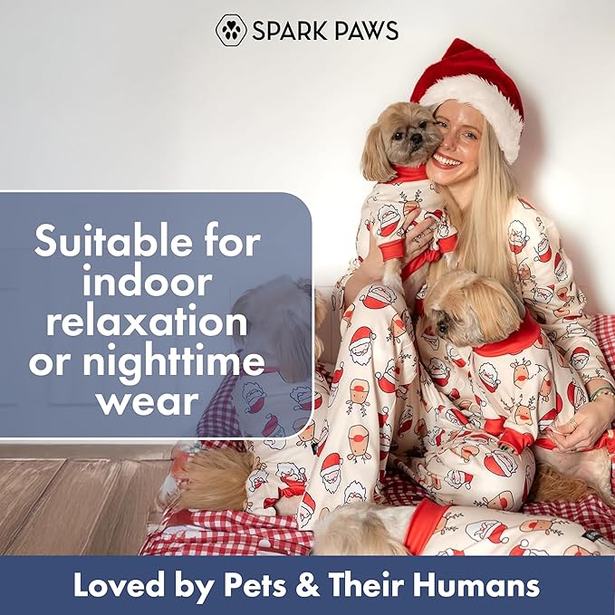 Spark Paws Dog Christmas Pajama, Dog Recovery Suit Male, Onesie, Ultra-Soft and 4-Way Stretch, for Small Medium and Large Breeds - Santa and Rudolph - XL