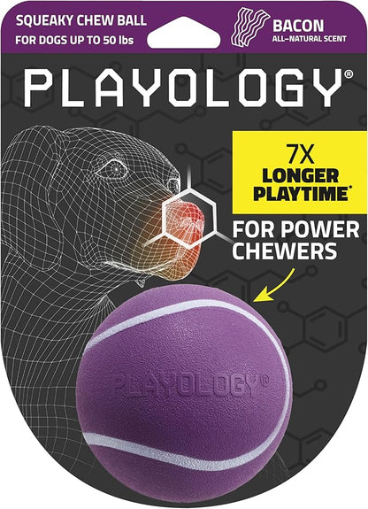 Playology Dog Toys | Squeaky Chew Ball - Bouncy Durable Floating Fetch Ball for Dogs | Medium Bacon Scented Toy - Easy to Clean and Made from Non Toxic Materials