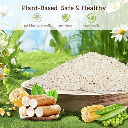 Non-Stick Strong Clumping Cat Litter, Plant Odor Control Tofu Cat Litter + Cassava Mixed Litter, Light Color for Health Tracking
