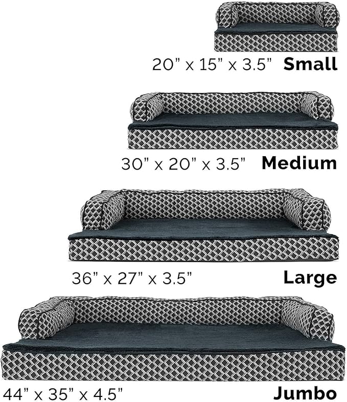 Furhaven Orthopedic Dog Bed for Large/Medium Dogs w/ Removable Bolsters & Washable Cover, For Dogs Up to 55 lbs - Plush & Woven Decor Comfy Couch Sofa - Diamond Gray, Large