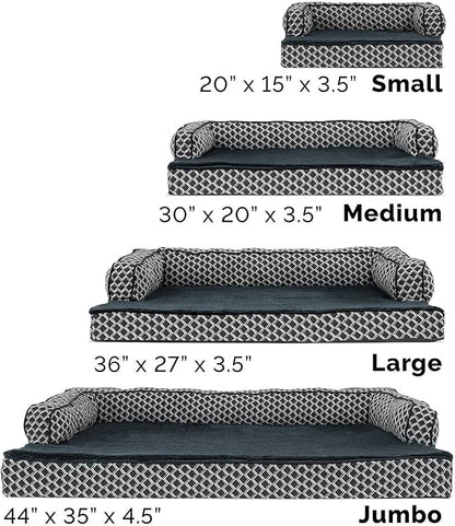 Furhaven Orthopedic Dog Bed for Large/Medium Dogs w/ Removable Bolsters & Washable Cover, For Dogs Up to 55 lbs - Plush & Woven Decor Comfy Couch Sofa - Diamond Gray, Large