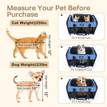 Large Cat/Dog Carrier up to 25 Pounds, Portable Soft Sided Pet Travel Carriers for Medium Big Cats and Puppy, Collapsible Puppy Crate Outdoor 20x13x13in, Dark Blue