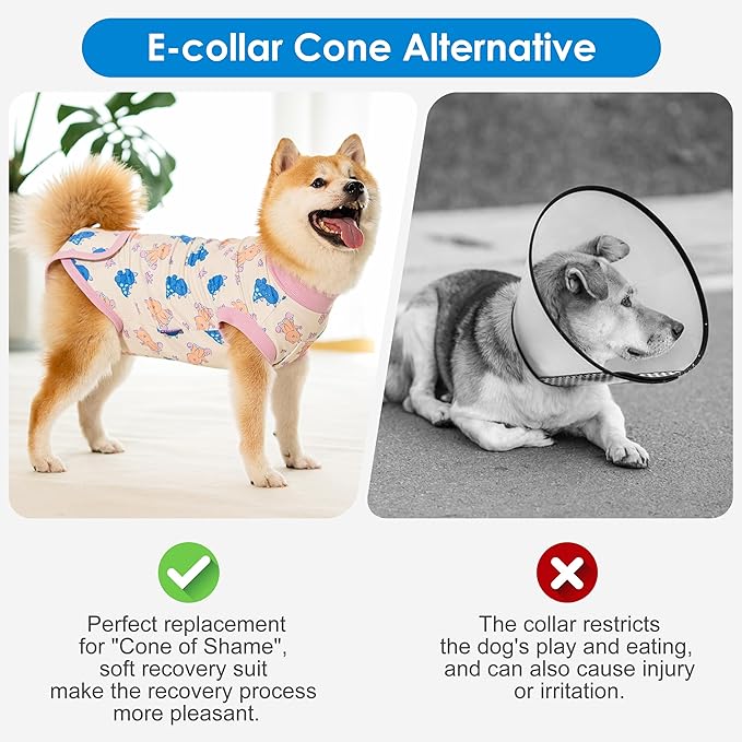 cyeollo Recovery Suit for Dogs Surgery Suit Female Spay Soft Breathable Pet Onesie Bodysuit Male Dog Neuter, Small Medium Dogs Surgical Recovery Shirt, Dinosaur, L