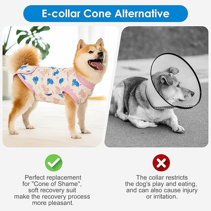 cyeollo Recovery Suit for Dogs Surgery Suit Female Spay Soft Breathable Pet Onesie Bodysuit Male Dog Neuter, Small Medium Dogs Surgical Recovery Shirt, Dinosaur, L