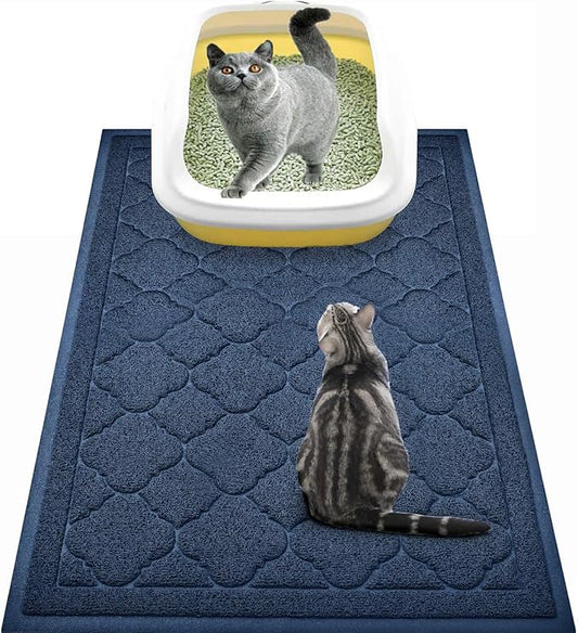 WePet Cat Litter Box Mat, Kitty Premium PVC Pad, Durable Trapping Rug, Phthalate Free, Urine-Resistant, Scatter Control, L 35 x 23 Inch, Blue