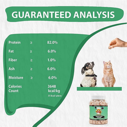 Freeze-Dried Chicken Treats for Cats & Dogs – 100% Human Grade, Single Ingredient, High-Protein, Healthy Snack – No Additives or Preservatives – 7.7oz - Inspected & Tested in USA