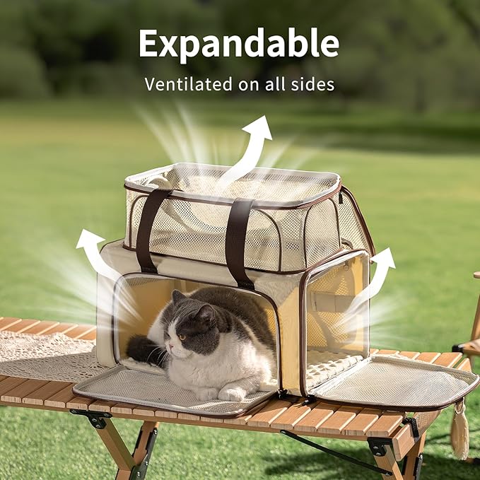 Expandable Pet Carrier for Cats & Dogs, Airline Approved Cat Carrier, Large Travel Bag with with Extra Large Foldable mat