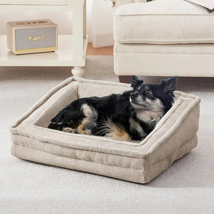 Cat Couch for Pets, Washable Cat Beds for Indoor Cats, Super Soft Plush Supportive Dog Couch Bed for Puppy and Kitten with Anti-Slip Bottom, 26inch, Beige
