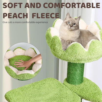 Zamaya Cat Tree for Indoor Cats, 25.9” Tall Cat Tower with Scratching Post, Condo & Window Perch, Stable Design for Adult Cats, Green