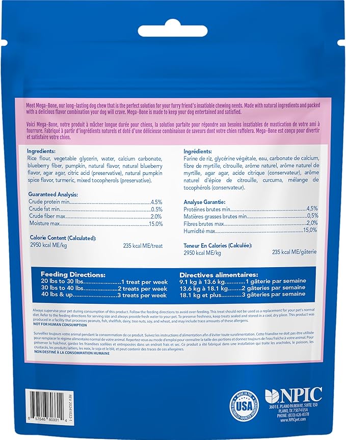 N-Bone Mega-Bone Long-Lasting Dog Chews, Blueberry Pumpkin Muffin Flavor, 6count, 16.8oz