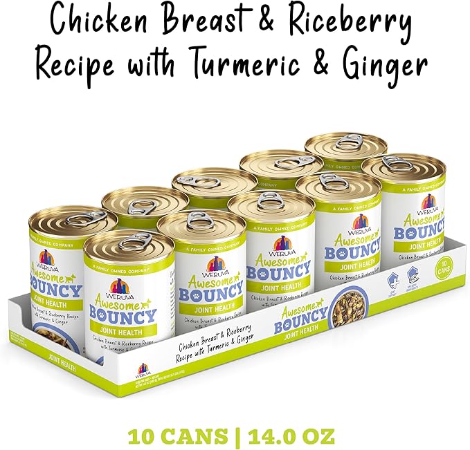 Weruva Awesome Bouncy Wet Dog Food, Chicken & Brown Rice, 14oz Can (Pack of 10)
