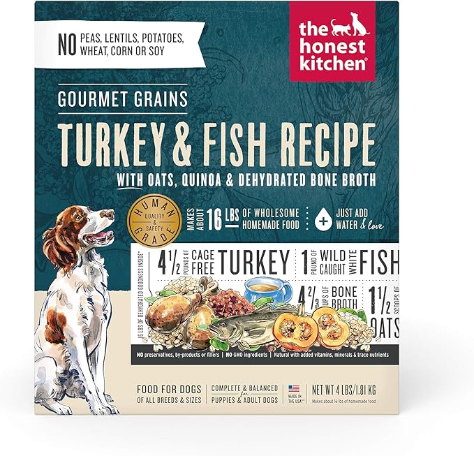 The Honest Kitchen Human Grade Dehydrated Gourmet Grains Turkey & White Fish Dog Food, 4 lb Box